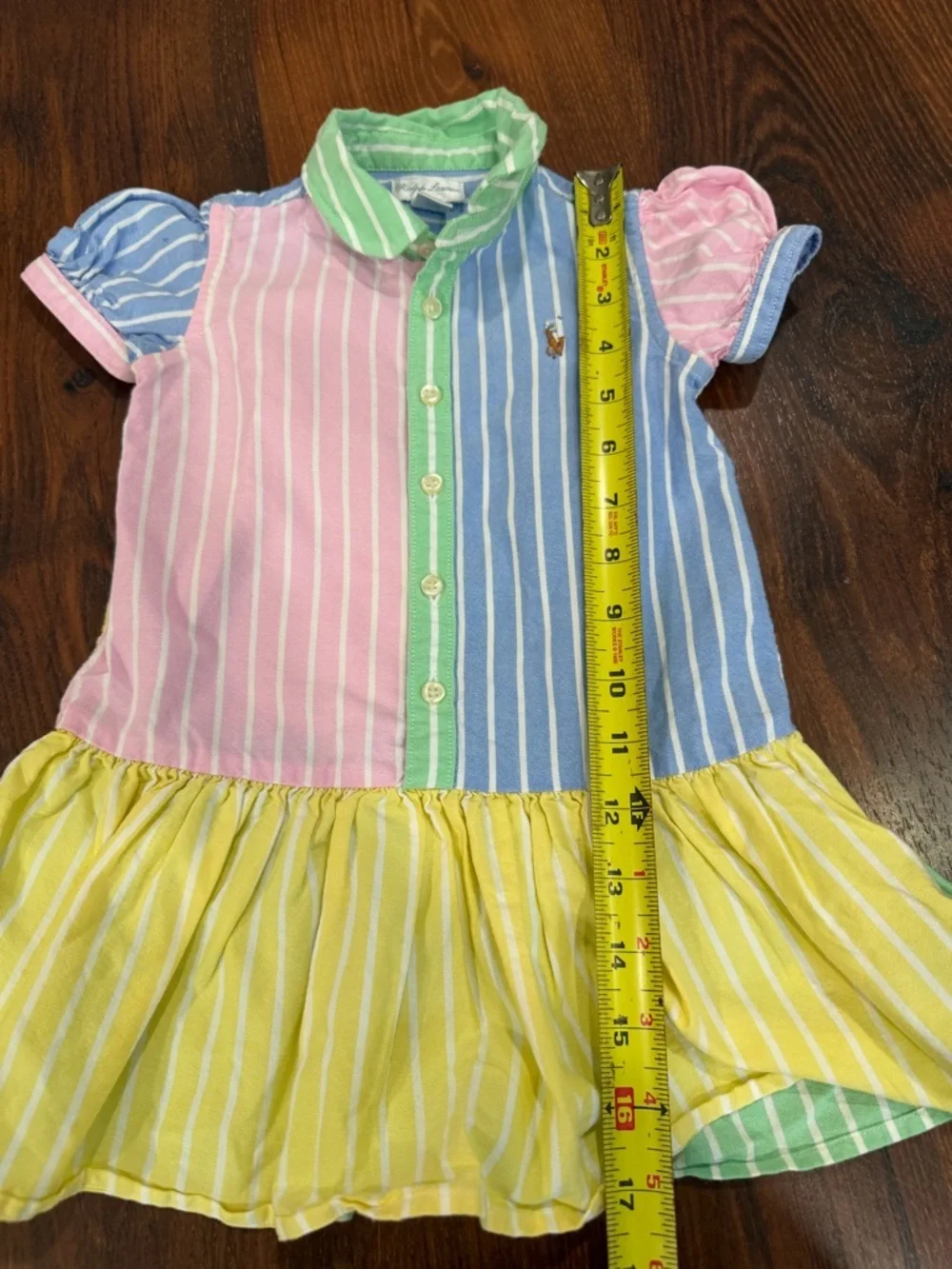 Ralph Lauren babygirl Colorful Striped  dress Sz 18m yellow pink blue